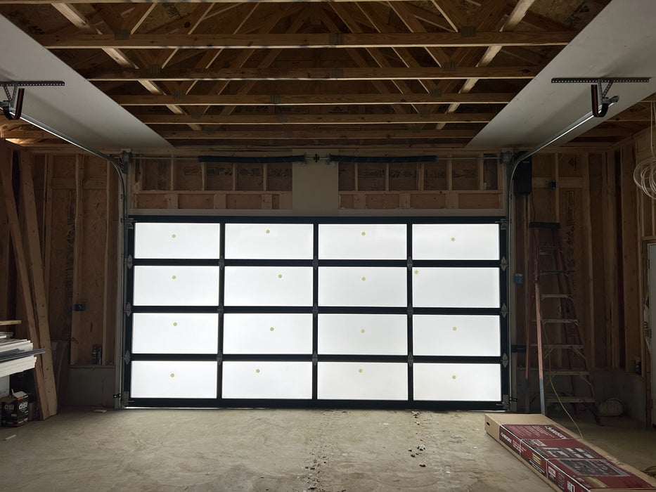 Contemporary Aluminum & Frosted Tempered (Privacy) Glass Garage Door