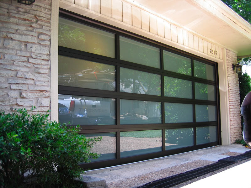 Contemporary Aluminum & Frosted Tempered (Privacy) Glass Garage Door