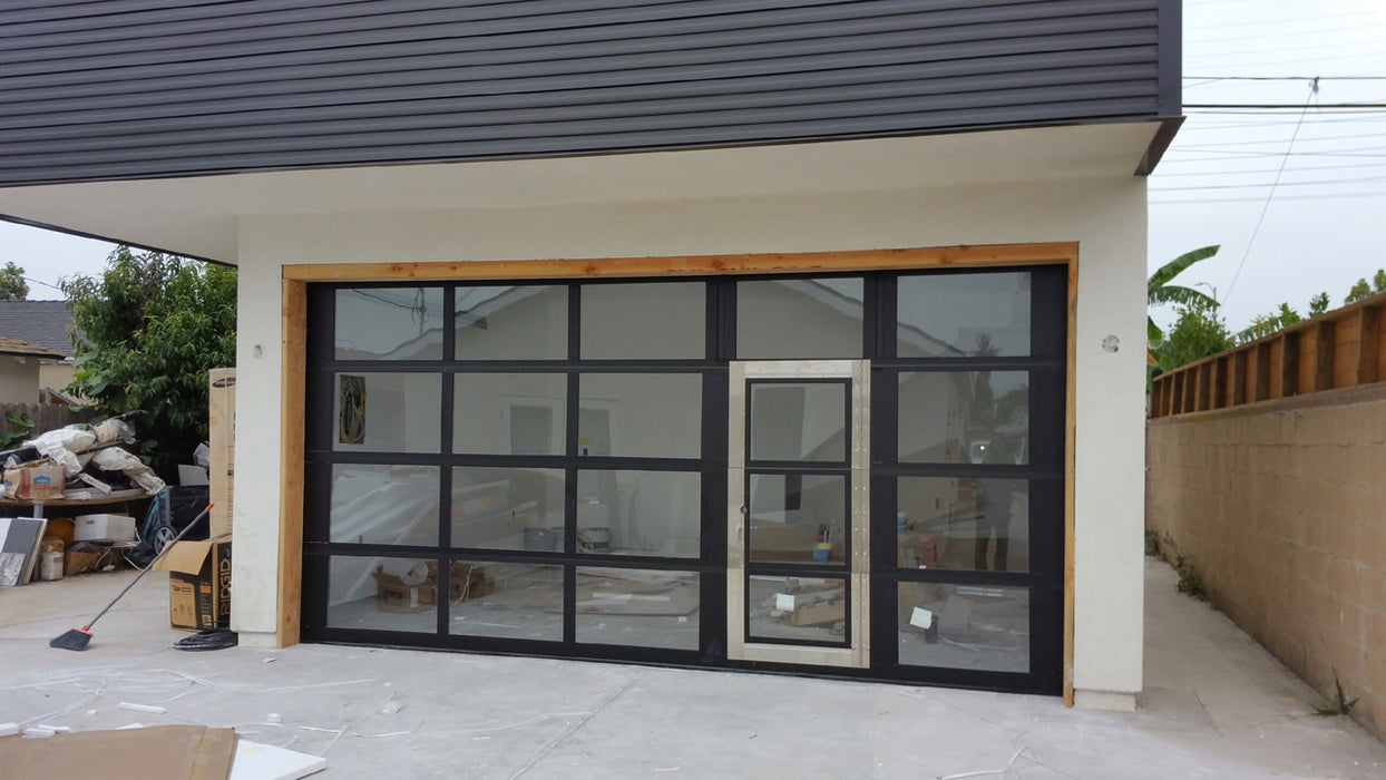 Contemporary Aluminum & Clear Tempered Glass Garage Door