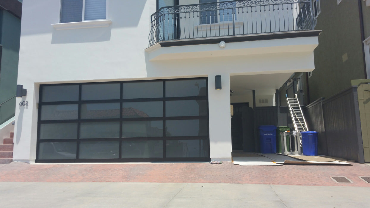 Contemporary Aluminum & White Laminate (Privacy) Glass Garage Door