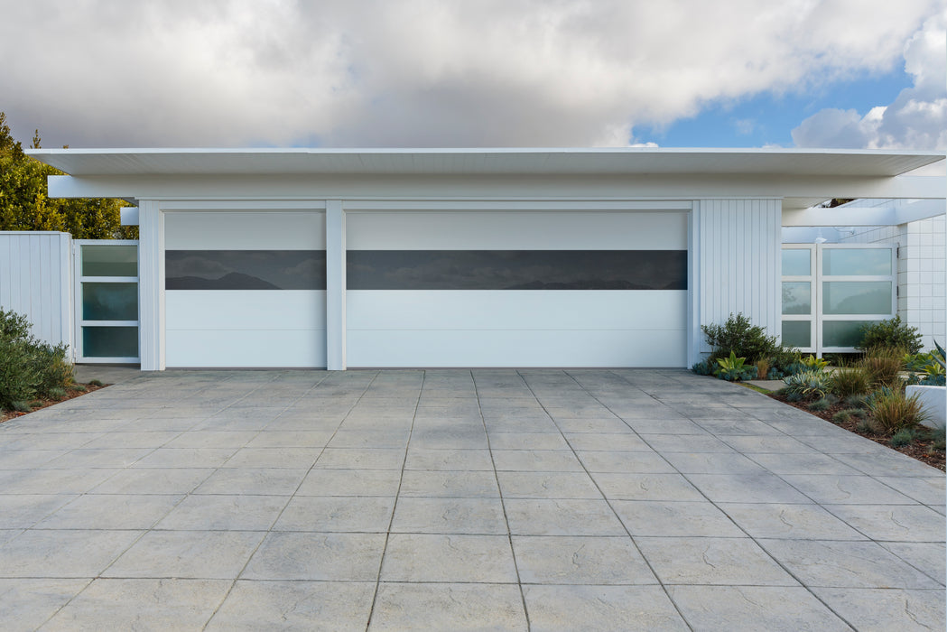 Infinity - Flush Panel Smooth Steel Garage Door with Horizontal Modern Glass Design