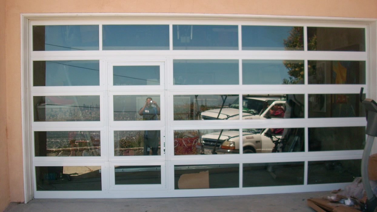 Contemporary Aluminum & Clear Tempered Glass Garage Door