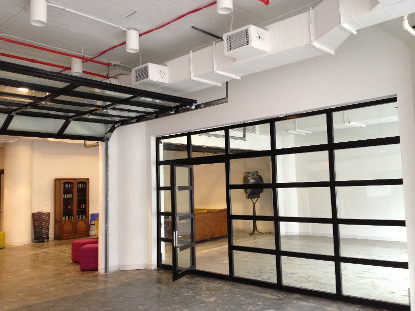 Contemporary Aluminum & Clear Tempered Glass Garage Door