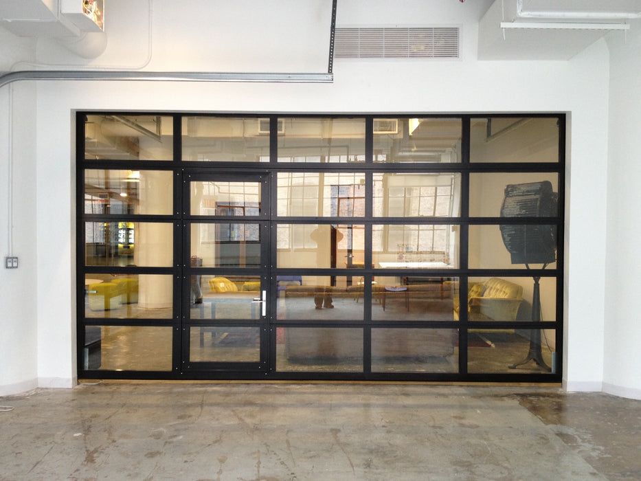 Contemporary Aluminum & Clear Tempered Glass Garage Door
