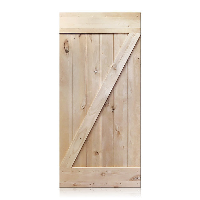 Vicente- Rustic Unfinished 1-Panel V-Groove Knotty Alder Barn Door