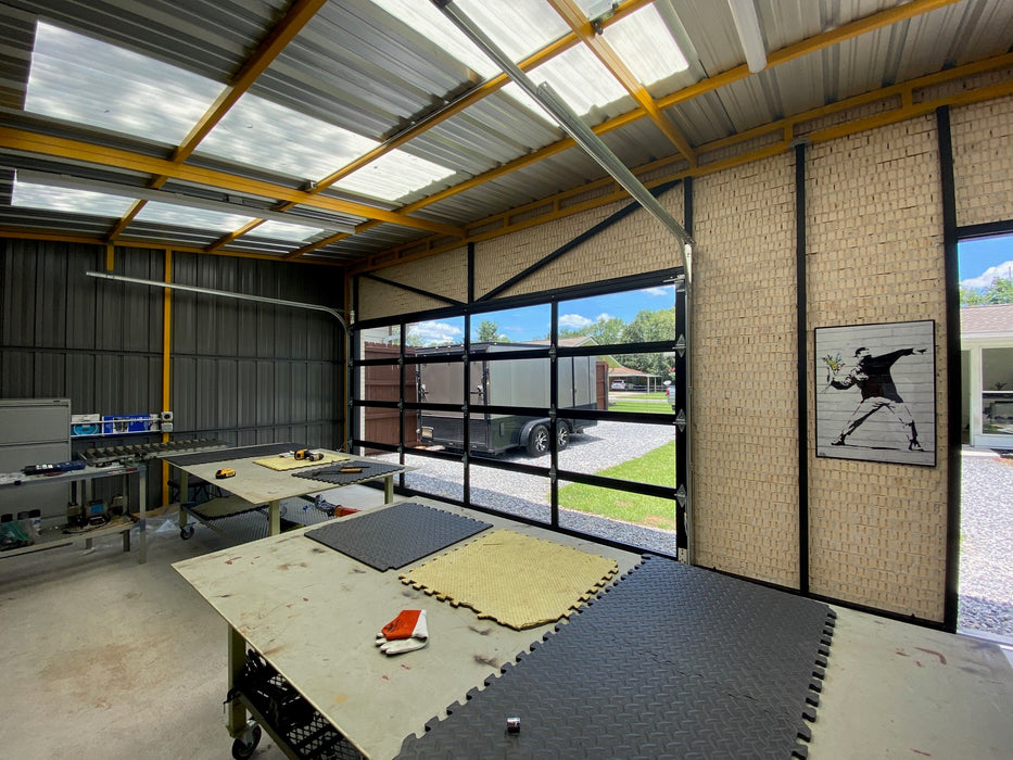 Contemporary Black Aluminum & Clear Tempered Glass Garage Door
