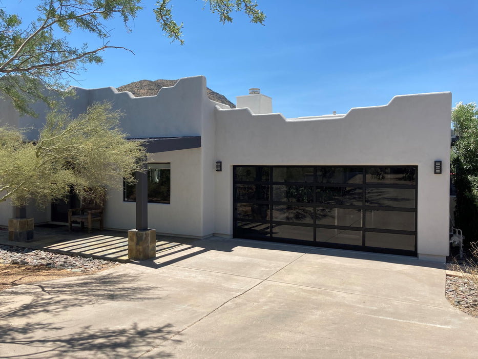 Contemporary Black Aluminum & Gray Tinted (See Through) Glass Garage Door