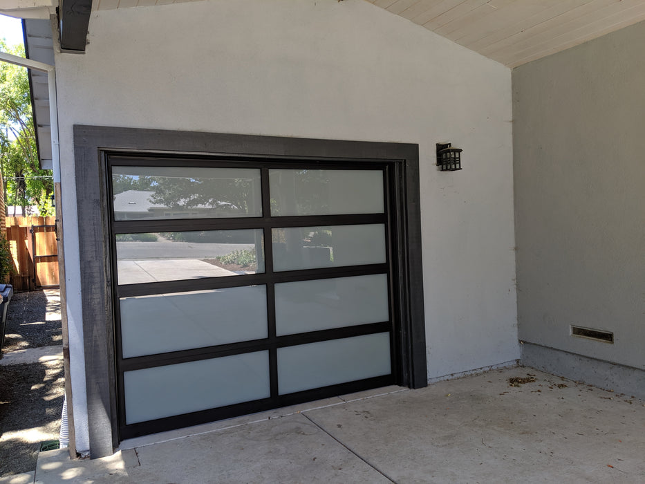Contemporary Aluminum & White Laminate (Privacy) Glass Garage Door