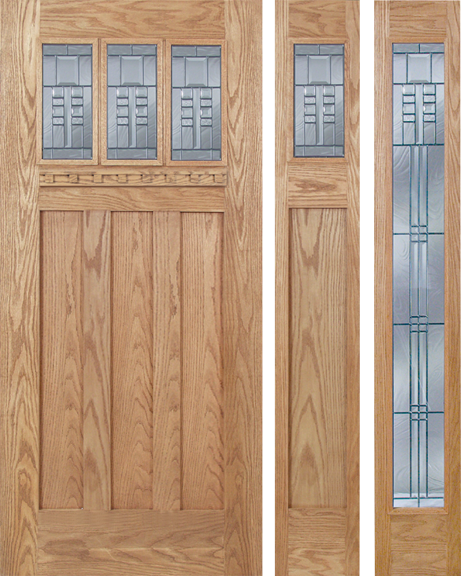 Cade - Craftsman Design Oak Wood Door with Beveled Glass