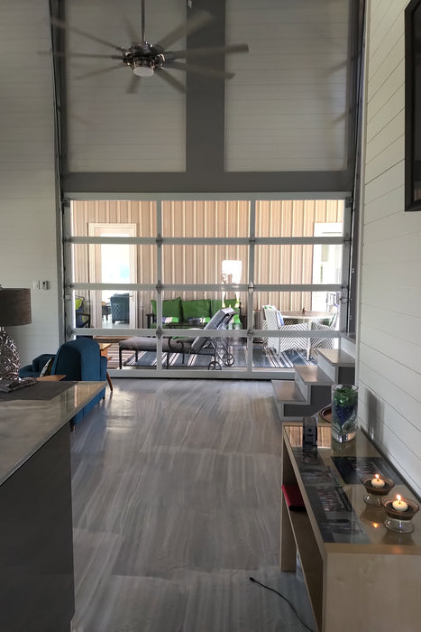 Contemporary Aluminum & Clear Tempered Glass Garage Door