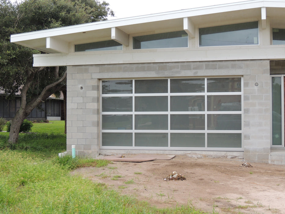 Contemporary Aluminum & Frosted Tempered (Privacy) Glass Garage Door