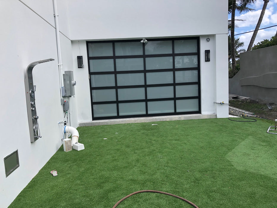 Contemporary Aluminum & White Laminate (Privacy) Glass Garage Door