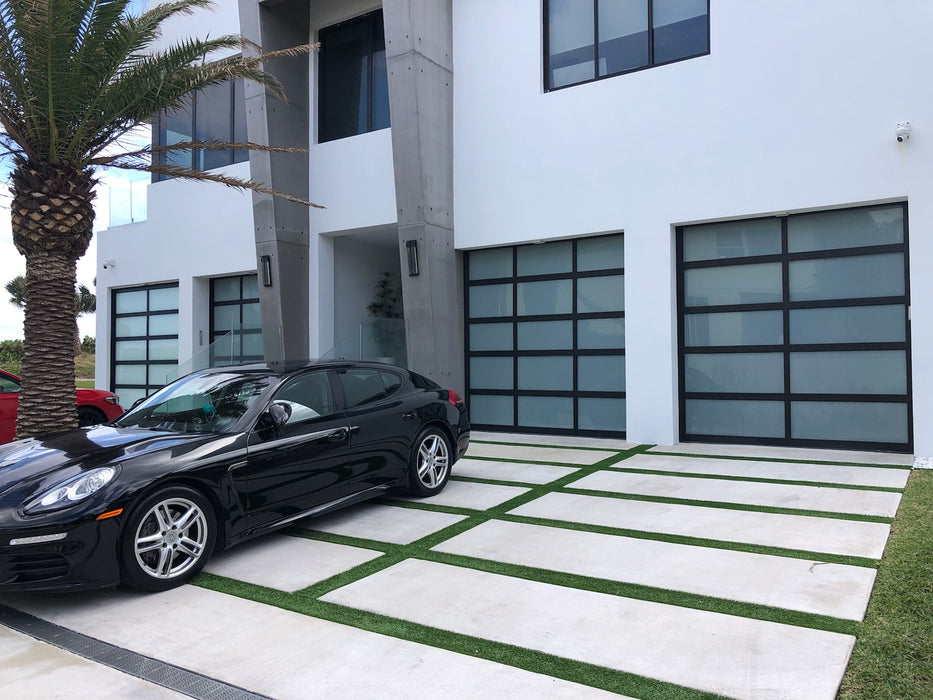 Contemporary Aluminum & White Laminate (Privacy) Glass Garage Door
