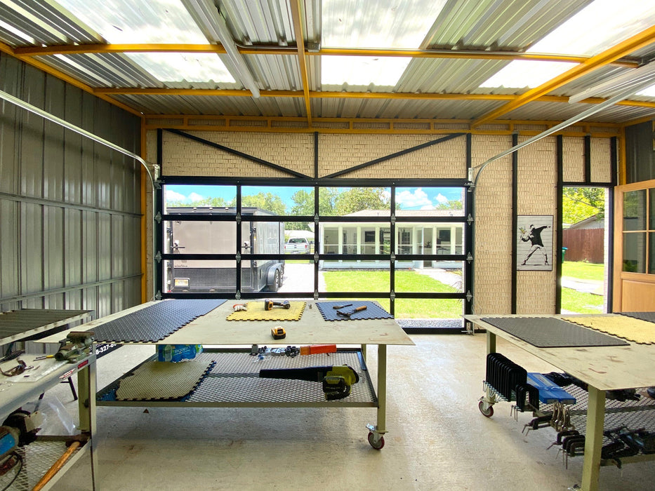 Contemporary Black Aluminum & Clear Tempered Glass Garage Door