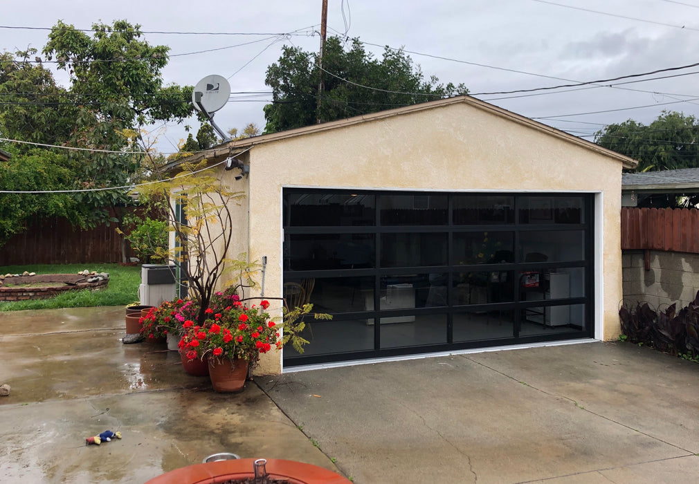 Contemporary Black Aluminum & Gray Tinted (See Through) Glass Garage Door