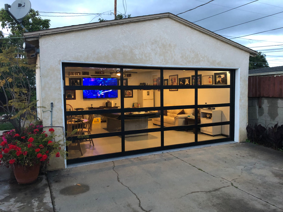 Contemporary Black Aluminum & Gray Tinted (See Through) Glass Garage Door