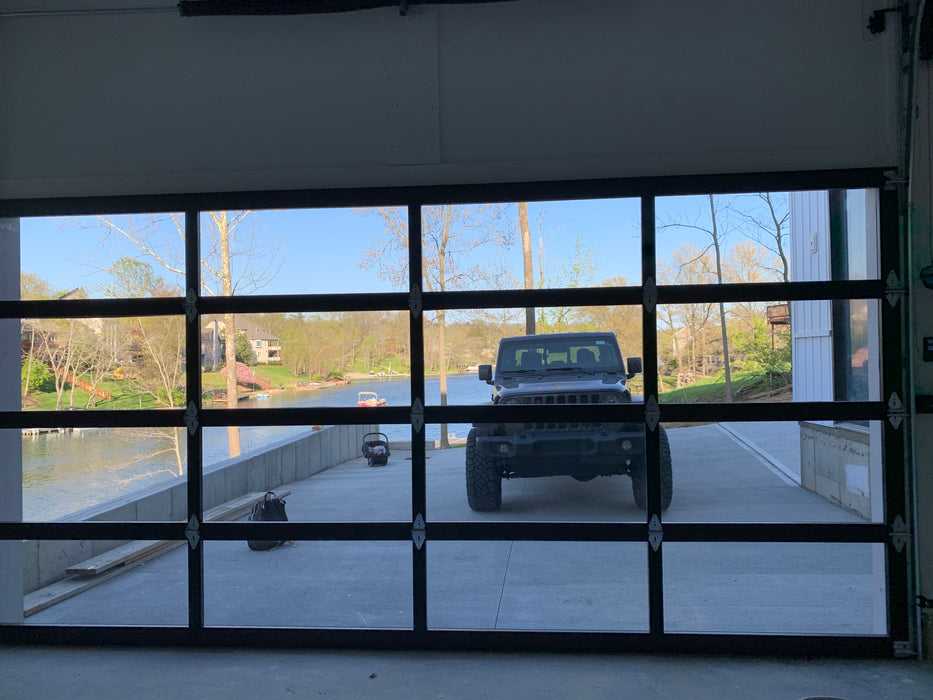 Contemporary Black Aluminum & Gray Tinted (See Through) Glass Garage Door