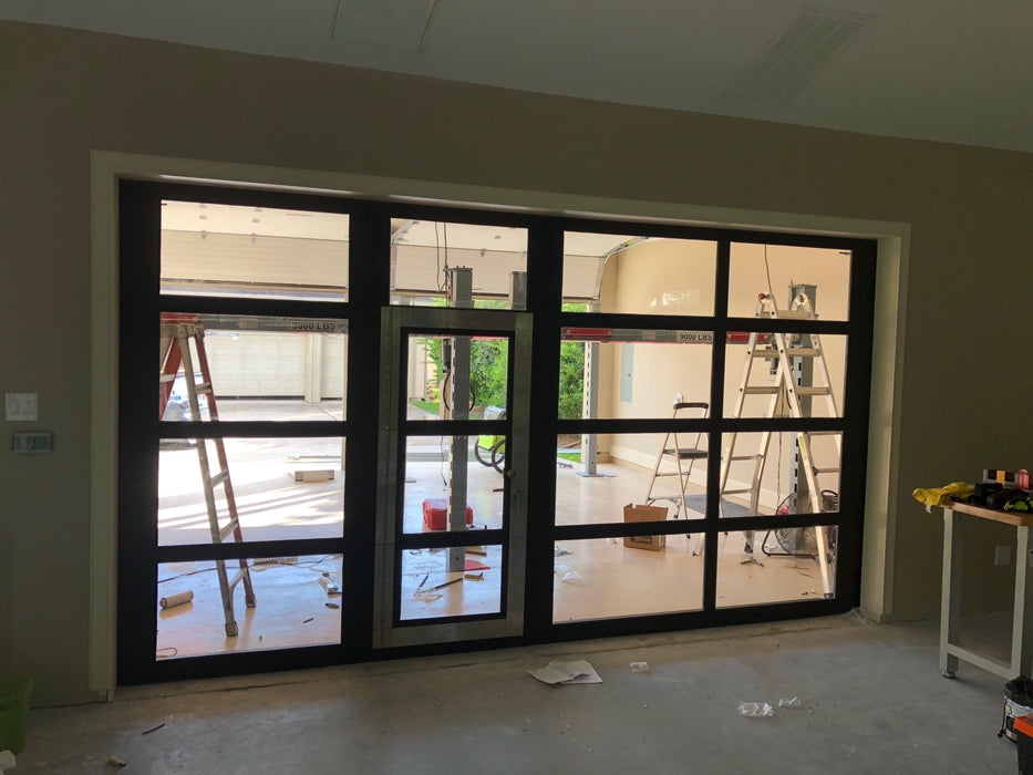 Contemporary Aluminum & Clear Tempered Glass Garage Door