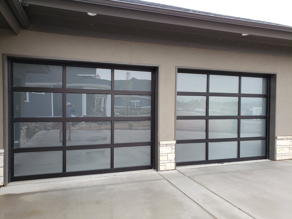 Contemporary Aluminum & Frosted Tempered (Privacy) Glass Garage Door