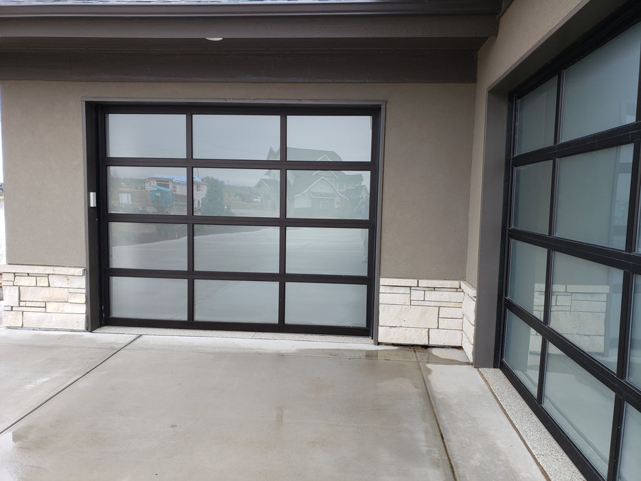 Contemporary Aluminum & Frosted Tempered (Privacy) Glass Garage Door