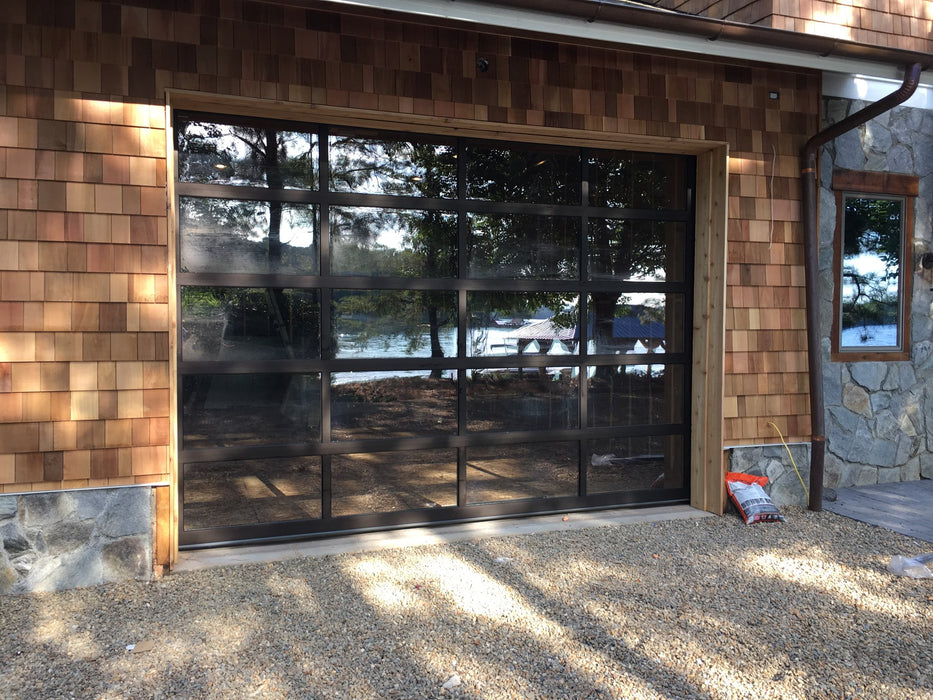 Contemporary Aluminum & Clear Tempered Glass Garage Door
