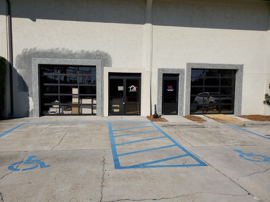 Contemporary Dark Bronze Aluminum & Clear Tempered Glass Garage Door