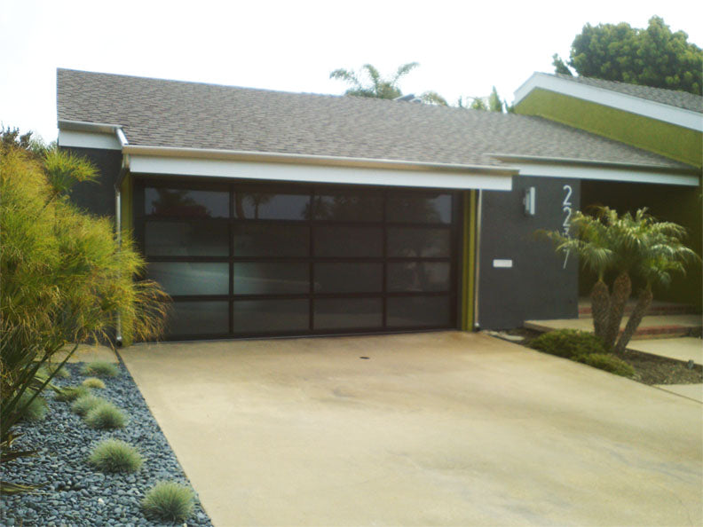 Contemporary Aluminum & Frosted Tempered (Privacy) Glass Garage Door