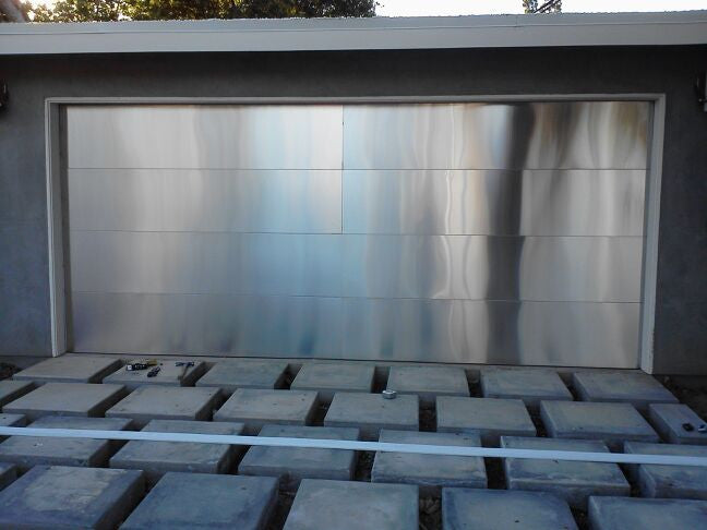 Grand - Modern Style Custom Wood Garage Door with Stainless Steel Overlay