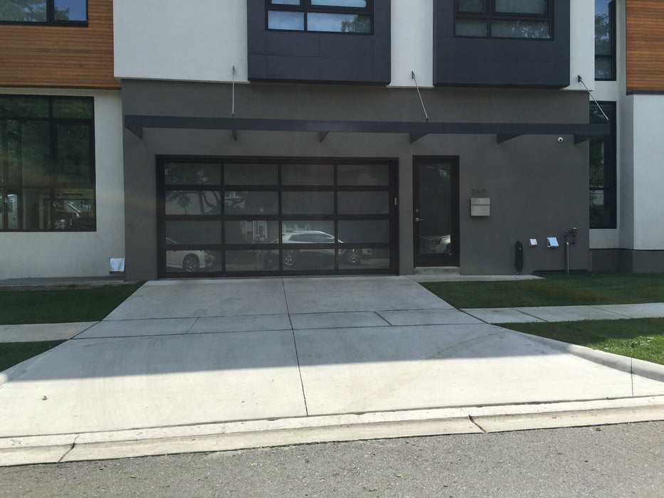 Contemporary Aluminum & Frosted Tempered (Privacy) Glass Garage Door