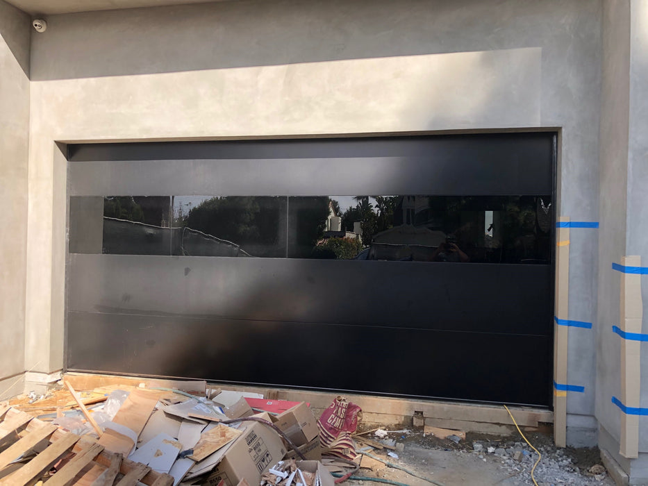 Infinity - Flush Panel Smooth Steel Garage Door with Horizontal Modern Glass Design