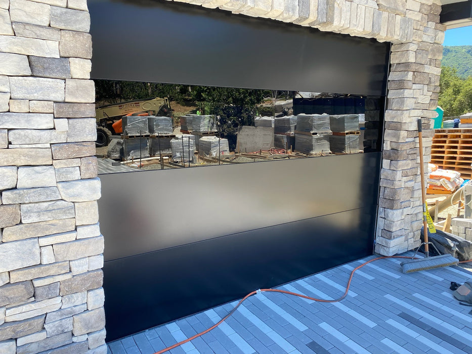Infinity - Flush Panel Smooth Steel Garage Door with Horizontal Modern Glass Design
