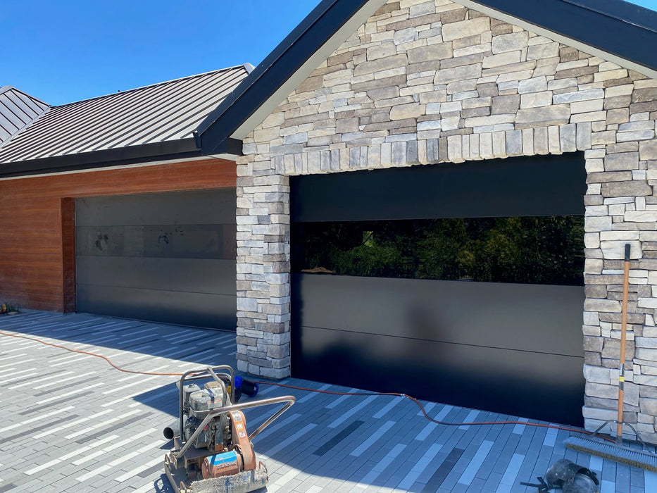 Infinity - Flush Panel Smooth Steel Garage Door with Horizontal Modern Glass Design