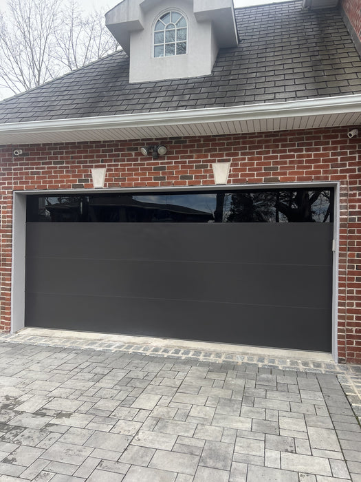 Infinity - Flush Panel Smooth Steel Garage Door with Horizontal Modern Glass Design