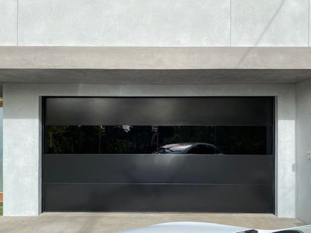 Infinity - Flush Panel Smooth Steel Garage Door with Horizontal Modern Glass Design