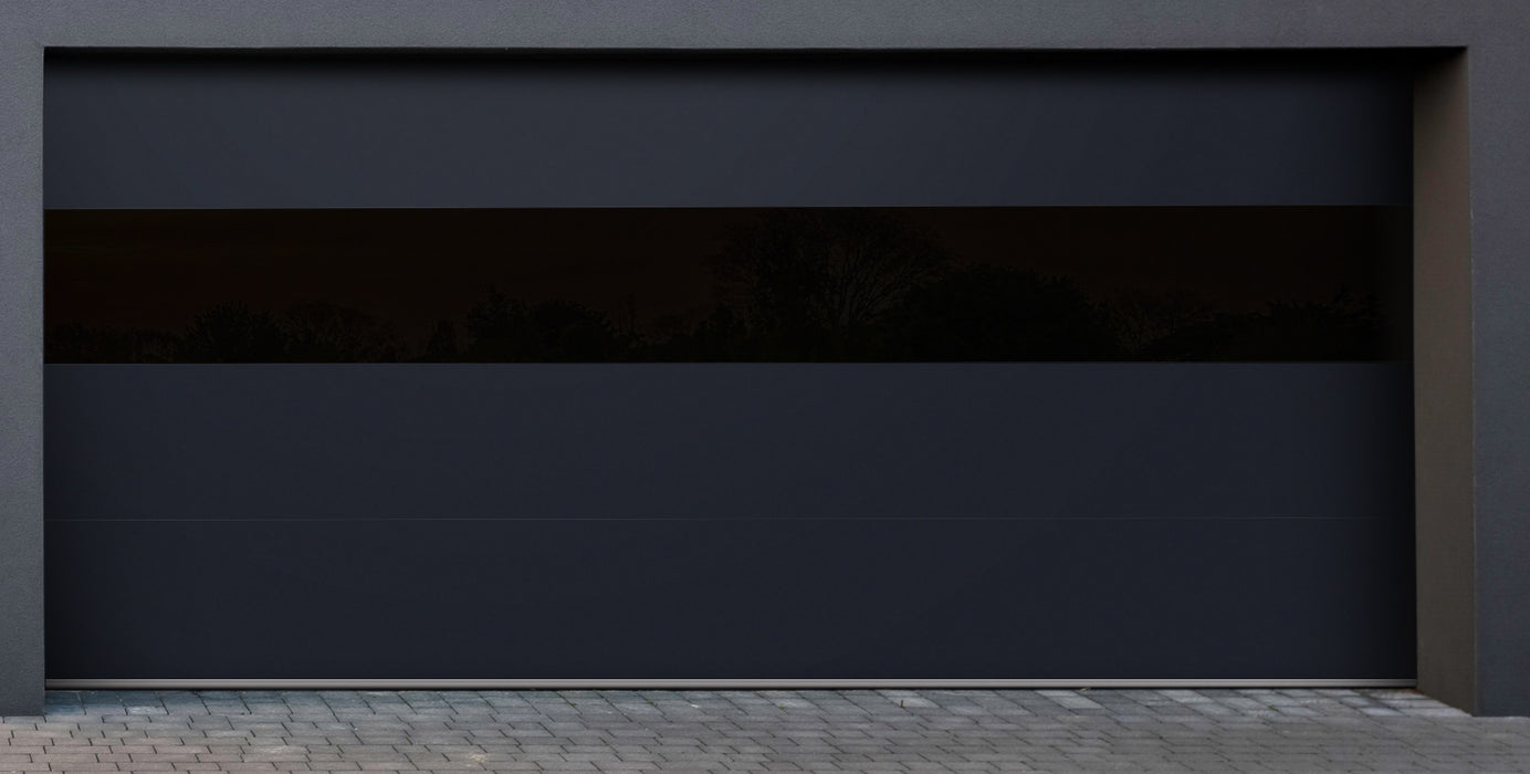 Infinity - Flush Panel Smooth Steel Garage Door with Horizontal Modern Glass Design
