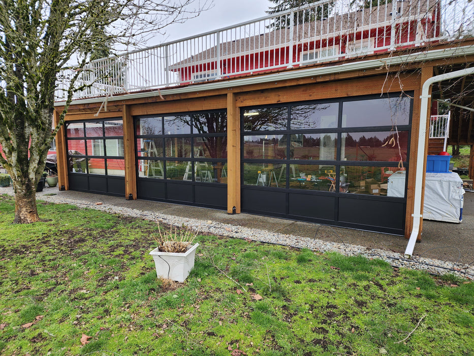 Contemporary Black Aluminum & Clear Tempered Glass Garage Door