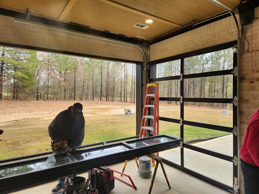 Contemporary Black Aluminum & Clear Tempered Glass Garage Door