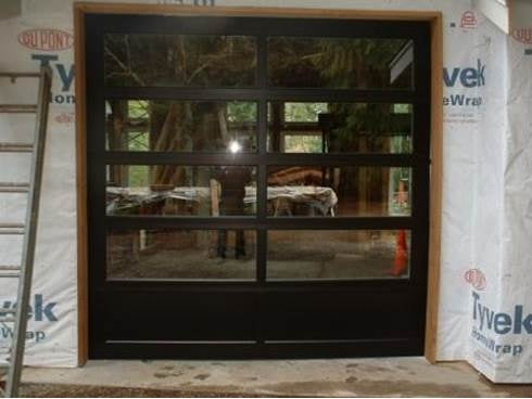 Contemporary Black Aluminum & Clear Tempered Glass Garage Door