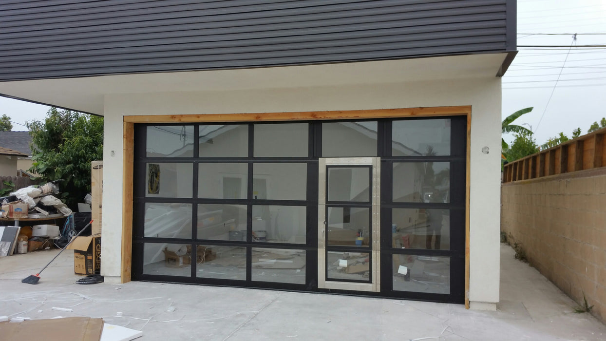 Contemporary Aluminum & Clear Tempered Glass Garage Door