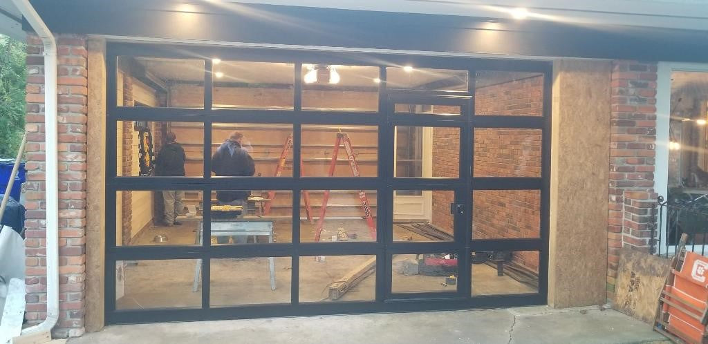 Contemporary Aluminum & Clear Tempered Glass Garage Door