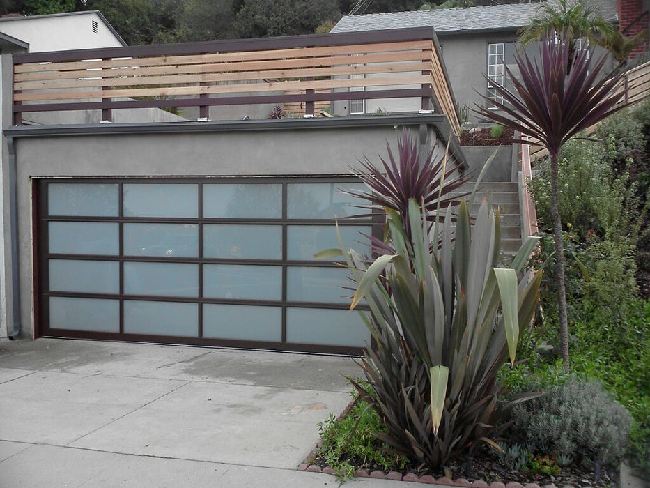 Contemporary Black Aluminum & White Laminate (Privacy) Glass Garage Door