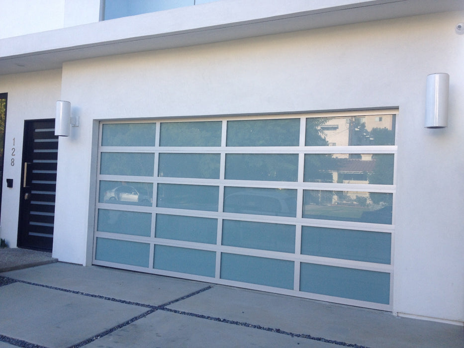 Contemporary Aluminum & White Laminate (Privacy) Glass Garage Door
