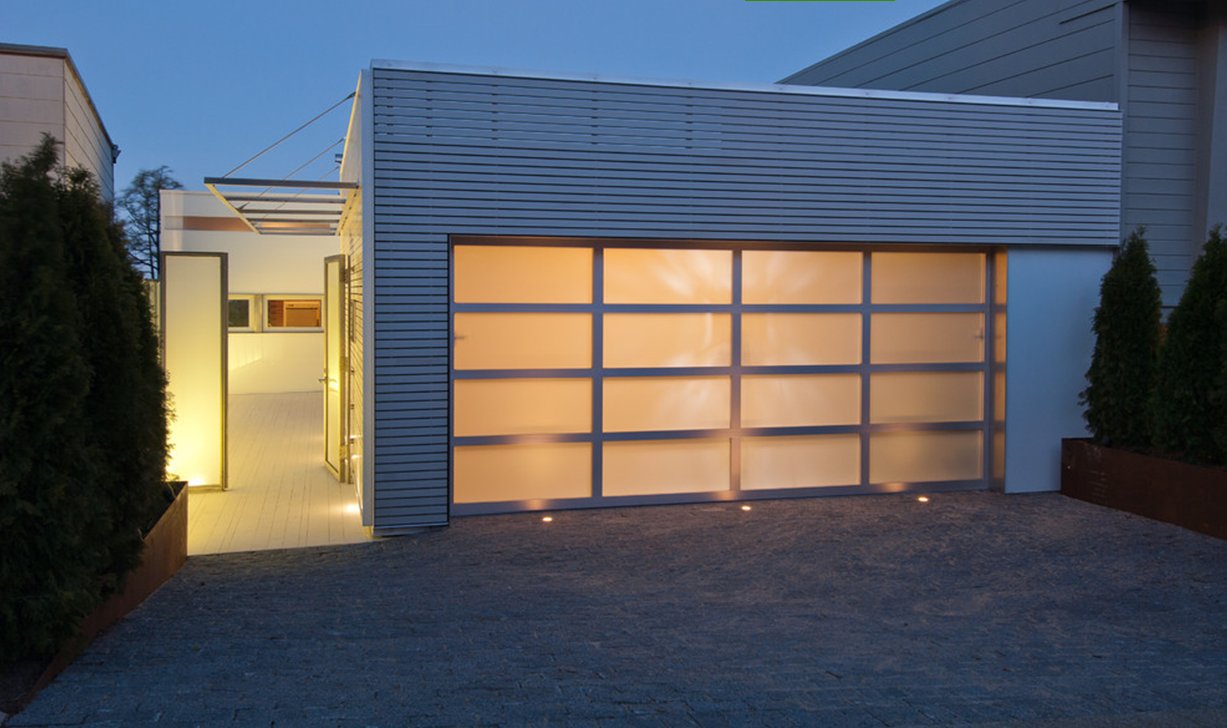 12 X 8 Full View Modern Garage Door With Matte Black Finish With Frost