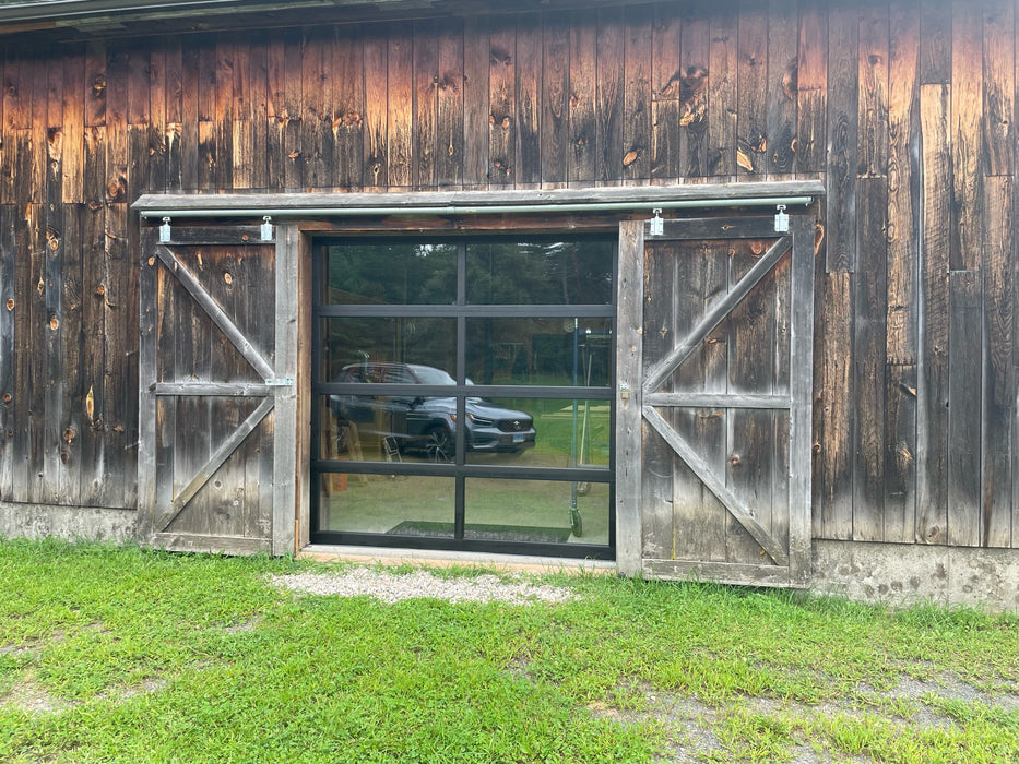 Contemporary Black Aluminum & Clear Tempered Glass Garage Door