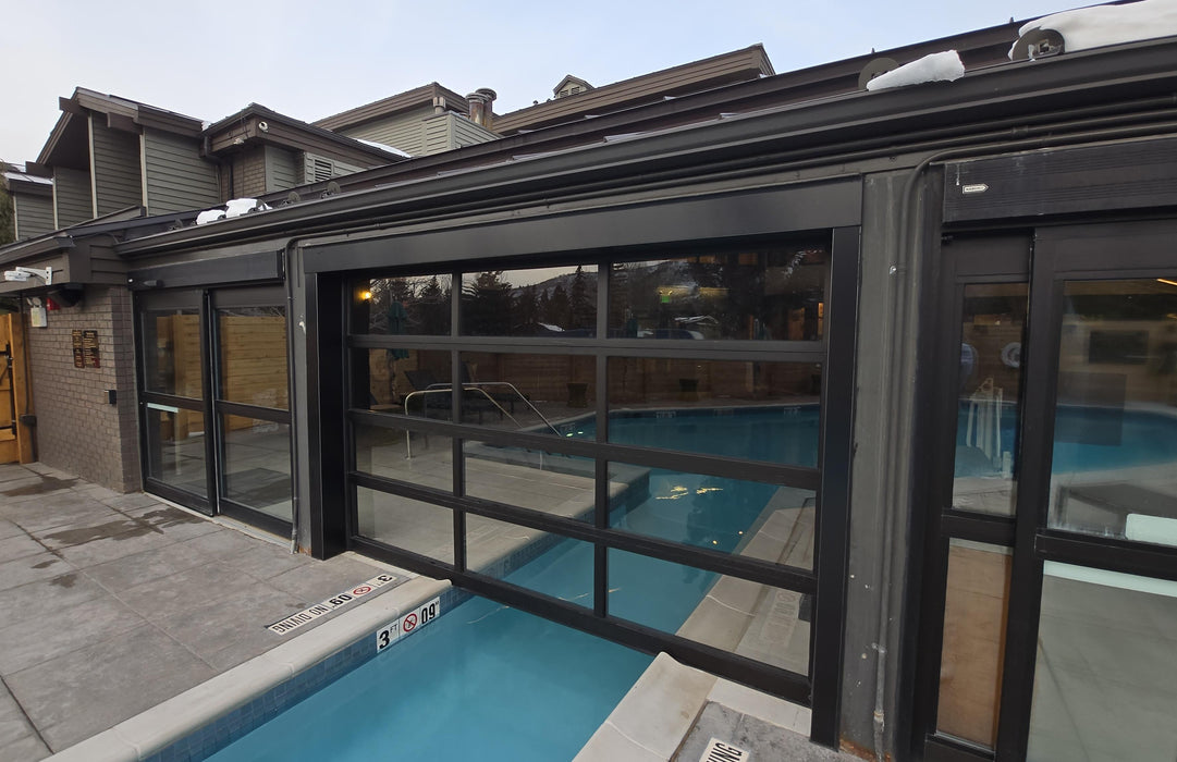 Contemporary Black Aluminum & Clear Tempered Modern Glass Garage Door