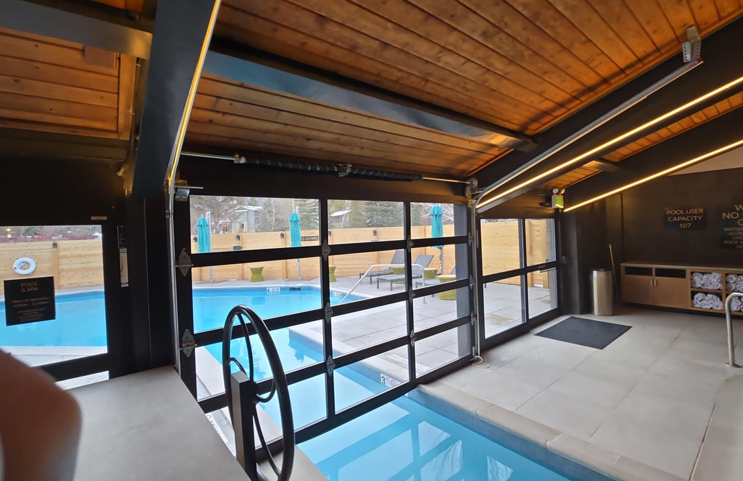Contemporary Black Aluminum & Clear Tempered Modern Glass Garage Door