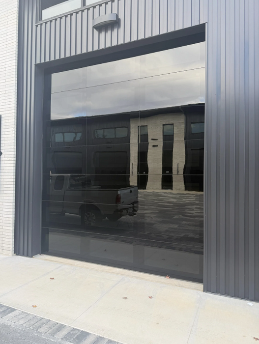 Frameless - Full View All Dark Black Tinted Glass (No Frame) Garage Door Modern Design