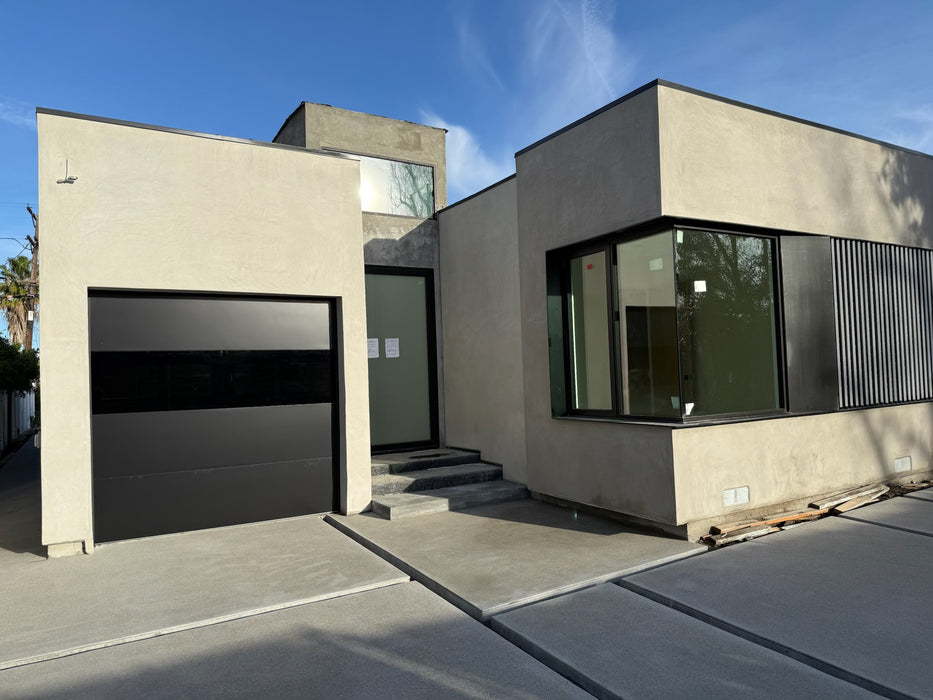 Infinity - Flush Panel Smooth Steel Garage Door with Horizontal Modern Glass Modern Design