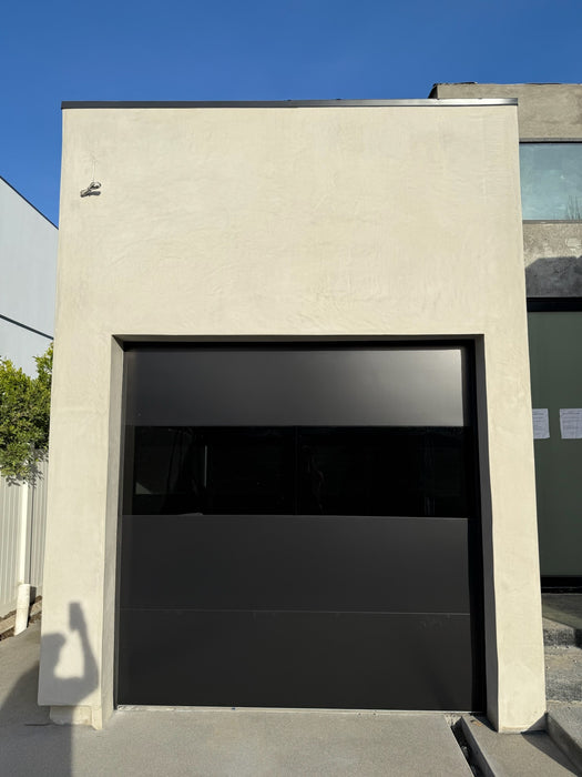 Infinity - Flush Panel Smooth Steel Garage Door with Horizontal Modern Glass Modern Design