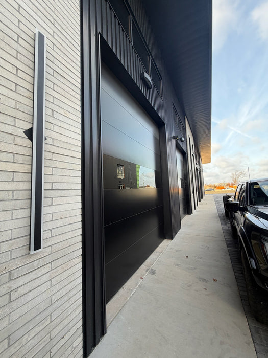 Infinity - Flush Panel Smooth Steel Garage Door with Horizontal Modern Glass Design